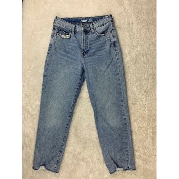 Old Navy 4P Womens Jeans Sky High Straight Raw Hem Stretch Med Wash High… - Picture 1 of 4